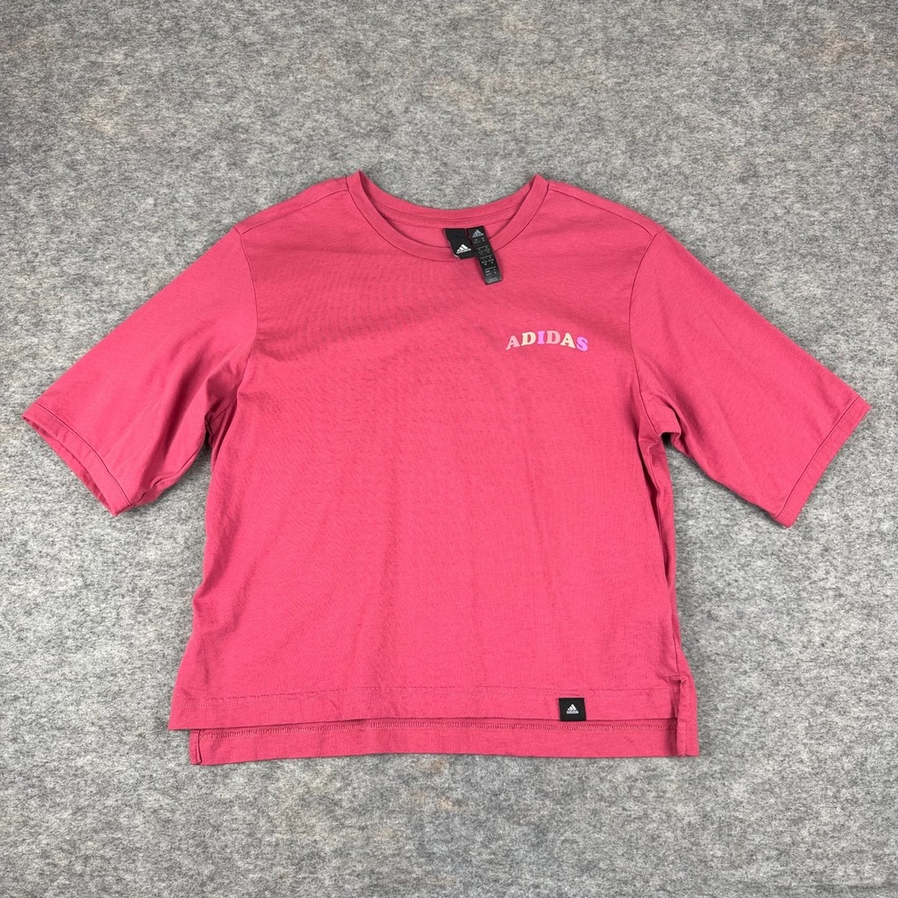 Adidas T-Shirt Cropped Cotton Pink Womens XS